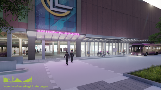 So könnte der neue Busbahnhof mit Querung über die Hohenfelder Straße nach dem Umbau aussehen. Bei der Visualisierung handelt es