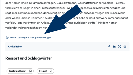 Direkt unter diesem und allen weiteren Artikeln auf rhein-zeitung.de finden Sie den Link, der Sie direkt in die Google-Einstellu Direkt unter diesem und allen weiteren Artikeln auf rhein-zeitung.de finden Sie den Link, der Sie direkt in die Google-Einstellu