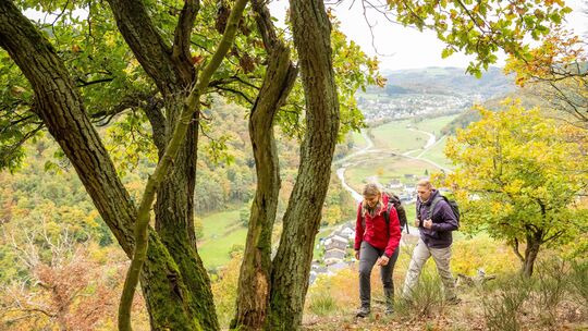 Wanderer kommen im Ahrtal nach wie vor auf ihre Kosten: Die Ahr-Schleife Steinerberg gehört zu sieben neuen Rundtouren, die im A Wanderer kommen im Ahrtal nach wie vor auf ihre Kosten: Die Ahr-Schleife Steinerberg gehört zu sieben neuen Rundtouren, die im A