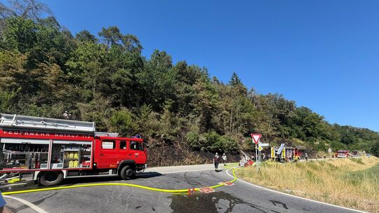 Ein Böschungsbrand entwickelte sich zu einem Waldbrand mit einer Fläche von etwa 6000 Quadratmetern. Die Einsatzkräfte hatten di