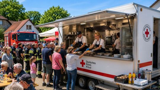 So könnte der Foodtruck des DRK, der bei Großlagen wie zum Beispiel dem Brand auf dem Rotenfels die Helfer mit Essen versorgt, a