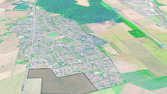 Das sind die Ausmaße des geplanten Wohnbaugebiets „Am Kirberger Weg“ im Stadtteil Linter. Es liegt am südöstlichen Ortsrand, ist Das sind die Ausmaße des geplanten Wohnbaugebiets „Am Kirberger Weg“ im Stadtteil Linter. Es liegt am südöstlichen Ortsrand, ist
