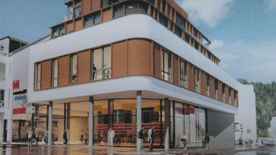 So soll nach den bisherigen Plänen in einigen Jahren der Einggang zum Rewe-Markt an der Ecke Römerstraße und Oranienweg aussehen