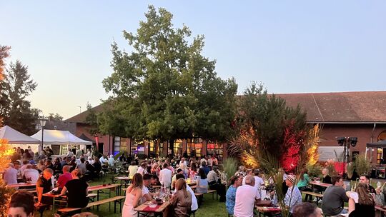 Besucher genießen das stimmungsvolle Ambiente beim Charity-Weinfest WineFever in Bad Kreuznach.