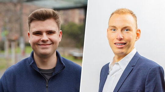 Juso-Chef Colin Haubrich (links) und Robert Leonards, Vorsitzender Jungen Union im Kreis Altenkirchen, beziehen in einem Doppeli
