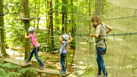 Kinder haben im Waldkletterpark Bad Neuenahr-Ahrweiler ihren Spaß.