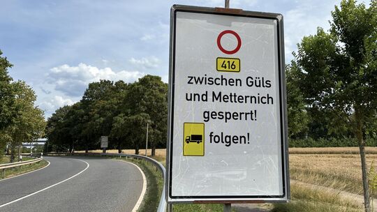 Die Umleitungen werden noch einmal reaktiviert: In der ersten Augustwoche wird die B416 zwischen Metternich und Güls gesperrt. A Die Umleitungen werden noch einmal reaktiviert: In der ersten Augustwoche wird die B416 zwischen Metternich und Güls gesperrt. A