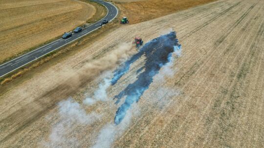 Aus der Luft wird das Ausmaß des Flächenbrandes deutlich: Rund 2000 Quadratmeter eines abgeernteten Feldes zwischen Oberkirn und
