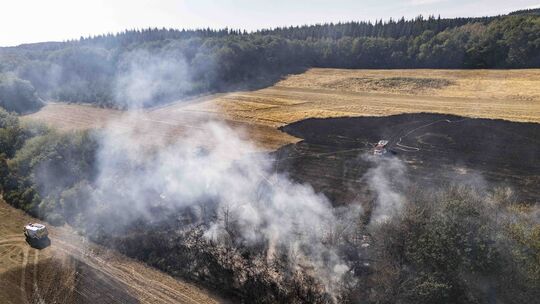 Waldbrand in Schwollen. Die Drohnenaufnahme zeigt die Dimension des Brandes.