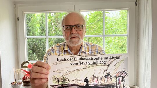 „Nach der Flutkatastrophe im Ahrtal vom 14./15. Juli 2021“: So heißt das Skizzenbuch des ehemaligen Kreisarchivars Leonhard Jant