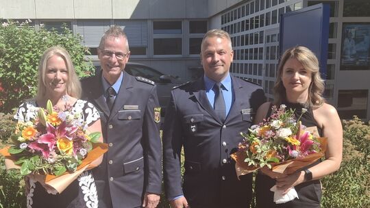Die Koblenzer PI 2 hat einen neuen Ersten Polizeihauptkommissar - von links: Tanja Klotz, Vormaliger EPHK Thomas Klotz, EPHK-Nac
