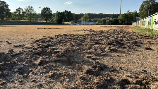 Kurz vor Saisonbeginn hat es den Sportplatz in Welschneudorf erwischt, an Fußballspiele ist hier in absehbarer Zeit nicht zu den