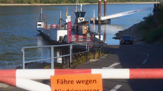Die Rheinfähre bei Kaub hat wegen des Niedrigwassers vorerst den Bedtrieb eingestellt. Der Pegelstand am Freitagmittag: sieben Z