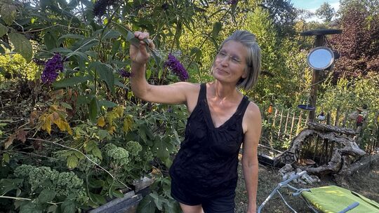 Sylvia Happ zeigt den Besuchern mit großer Begeisterung ihren Garten.