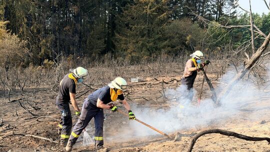 In der Vordereifel sind auch am Samstag zahlreiche Feuerwehrleute im Einsatz. Sie bekämpfen Glutnester und Wurzelbrände. In der Vordereifel sind auch am Samstag zahlreiche Feuerwehrleute im Einsatz. Sie bekämpfen Glutnester und Wurzelbrände.