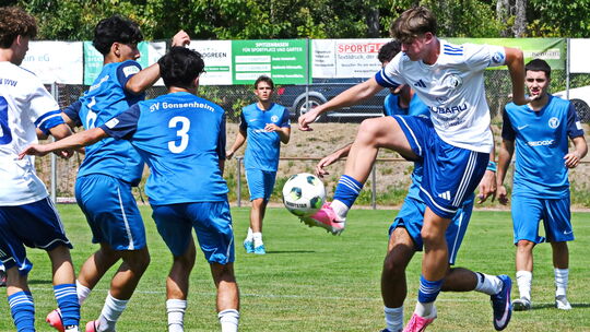 Die U19 des JFV Wolfstein (in Weiß) musste sich im ersten Regionalliga-Spiel gegen den SV Gonsenheim (in Blau) klar geschlagen g