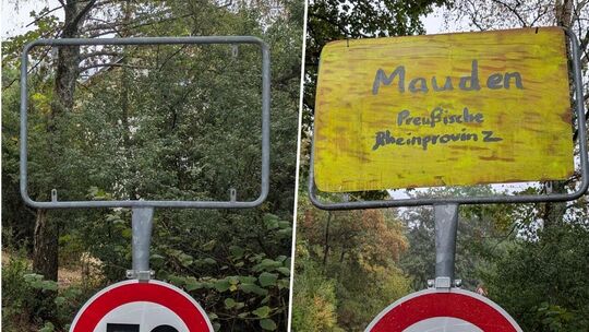 Nun ist es weg. Über eine Woche hing am Ortseingang von Mauden eine selbstgemachte Ortstafel.