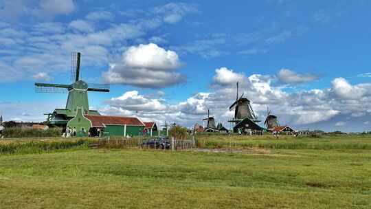 Die Windmühlen im Freilichtmuseum nördlich von Zaandam sind das Ziel der geführten Radtour der A-ROSA Sena von Amsterdam aus.