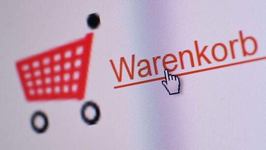 Warenkorb eines Onlineshops ist auf einer Website zu sehen