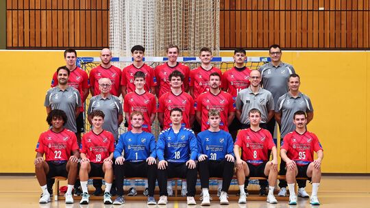 Mit diesem Aufgebot geht der TuS Holzheim die Herausforderung Oberliga an, 
Hinten von links: Moritz Reusch, Leon Bühler, Maxim