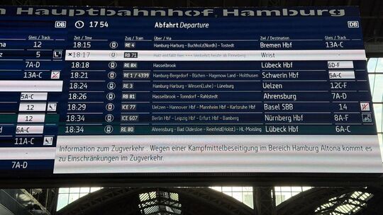 Zugverspätung wegen Fliegerbombe