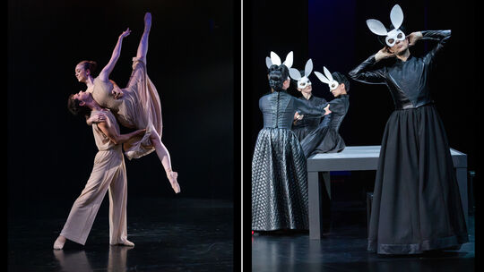Neoklassische Pracht trifft auf konzentriertes Tanztheater: Noah Amann und Dayna Booth (links) und Steffen Fuchs (, rechts, vorn