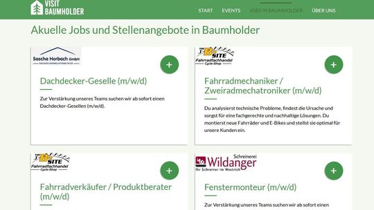 Das Bildschirmfoto zeigt einige der Jobangebote allein in Baumholder, die seit nunmehr fast zwei Wochen auf der Veranstaltungsse
