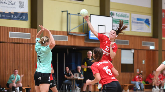 Hannah Würz (hier am Ball) traf in der Halle der Erich-Kästner-Schule sieben Mal für den TuS Holzheim ins Schwarze. Die Ardecker