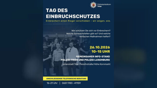 Plakat, Information über den Tag des Einbruchschutzes in der Trierer Innenstadt